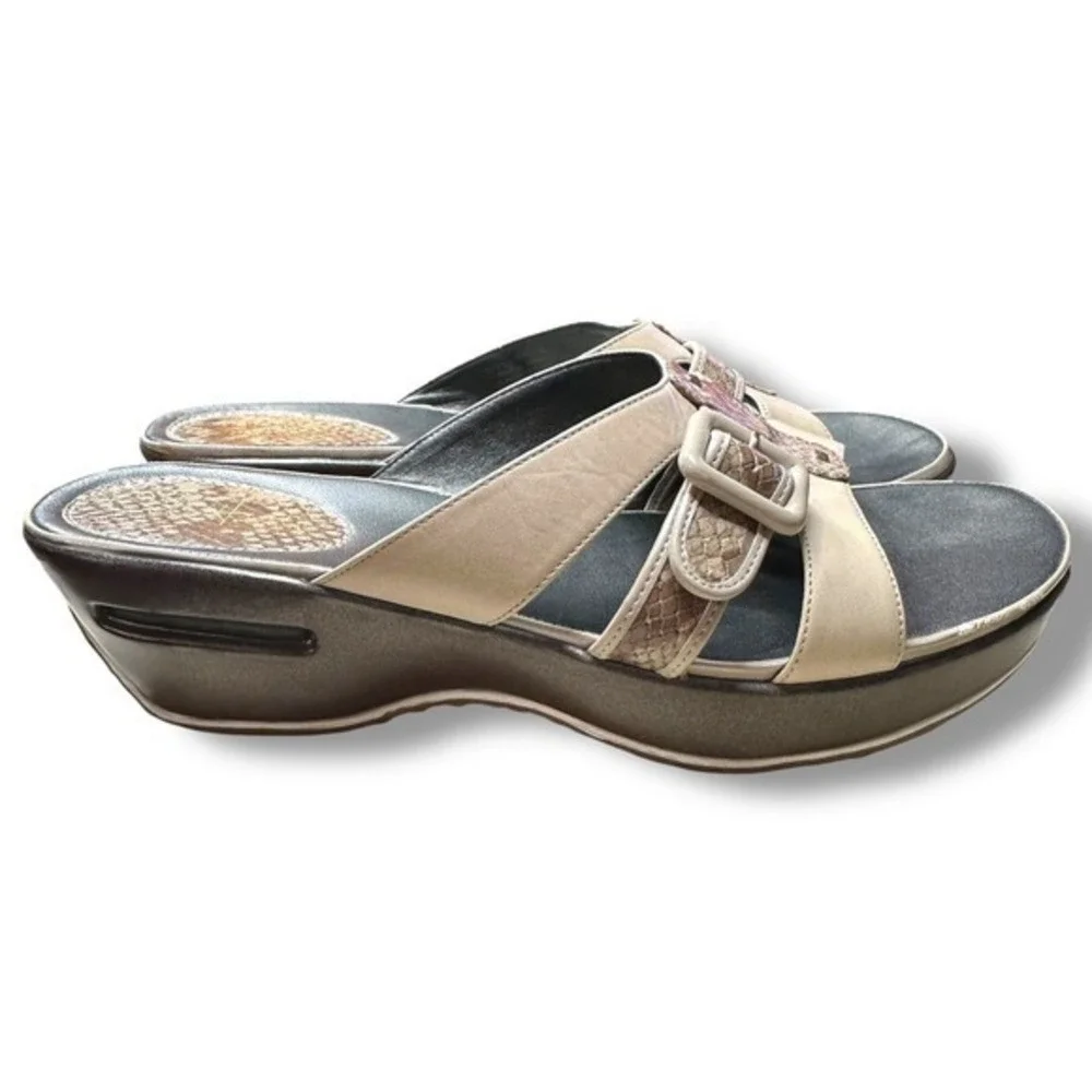 Y2K Vintage Cole Haan Nike Air Slide Sandals 10 Tan Snake Print Comfort Heels‎